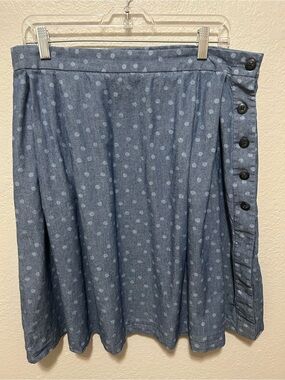 Pendleton 100% Cotton Blue Polka Dot Button Side Skirt Size 14 Coastal Grandma